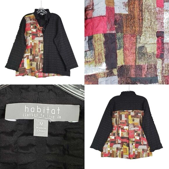 Habitat Button Up Shirt Top Women’s Size Medium Multicolor Art To Wear Geometric - Picture 1 of 10